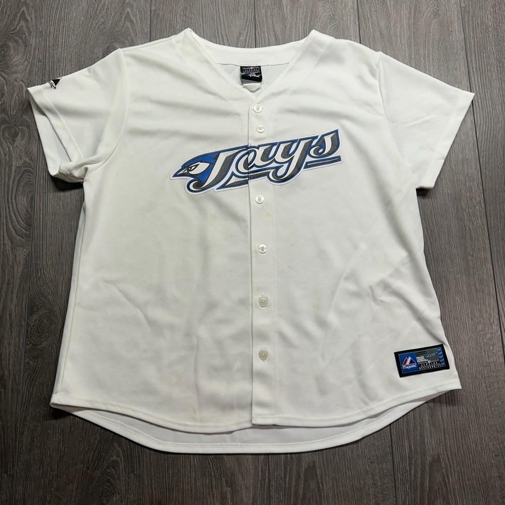 Majestic Toronto Blue Jays Baseball Jersey Mens White Button Front MLB Y2k